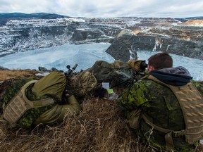 5th Canadian Mechanized Brigade Group snipers conduct long range inclined shooting training in a closed mine during Exercise TIREUR INCLINÉ in Thetford Mines, Québec on March 11, 2016. Photo: Sgt Marc-André Gaudreault.