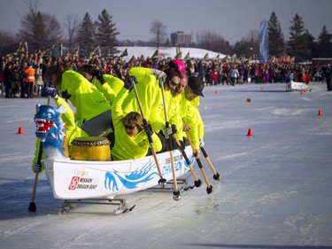 Valecraft Velocity mixed team was the first to cross the finish line in the final after struggles on the ice due to the warm conditions softening the ice.