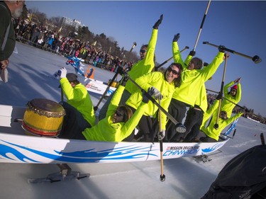 Valecraft Velocity mixed team was the first to cross the finish line in the final after struggles on the ice due to the warm conditions softening the ice.