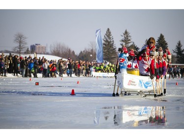 The Galley Girls were far in the lead but still challenged with the slushy conditions of the canal.