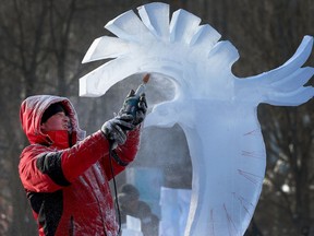 Ice carvers from around the world kicked off Winterlude in Ottawa Friday Feb 3, 2017. Carvers took part in the one-block challenge which gave each artist two hours to create their ice sculpture. Artist Eduard Ponomarenko during the competition Friday.