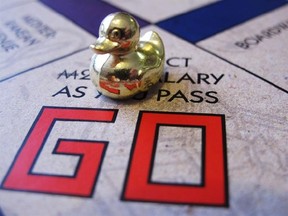 This March 15, 2017 photo shows the ducky, one of three new tokens that will be included in upcoming versions of the board game Monopoly in Atlantic City, N.J. Hasbro Inc. revealed the results of voting on Friday, March 17, 2017. Leaving the game will be the boot, wheelbarrow and thimble tokens. (AP Photo/Wayne Parry)