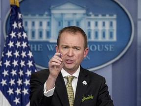 FILE - In this March 16, 2017 file photo, Budget Director Mick Mulvaney speaks at the White House in Washington. The White House is instructing Cabinet heads and agency officials not to elaborate on President Donald Trump‚Äôs proposed budget cuts beyond what was in the relatively brief submission, a move Democrats decried as a gag order. (AP Photo/Andrew Harnik, File)
