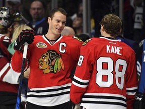Chicago Blackhawks&#039; Jonathan Toews, left, talks with teammate Patrick Kane during the NHL All-Star Skills Competition, Saturday, Jan. 28, 2017, in Los Angeles, the day before the All-Star Game. Imagine the Chicago Blackhawks resting Kane, Toews and Duncan Keith all at once on the same night. Or the Pittsburgh Penguins doing the same with Sidney Crosby, Evgeni Malkin and Phil Kessel.If the NBA&#039;s recent troubling phenomenon of resting stars reaches the NHL, it might just happen. THE CANADIAN PRESS
