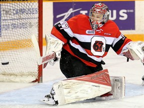 67s goalie Leo Lazarev turned aside 31 shots by the Steelheads to record a shutout in Mississauga on Sunday.
