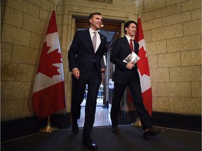 Finance Minister Bill Morneau and Prime Minister Justin Trudeau hold copies of the 2017 federal budget, which introduced the Canada Infrastructure Bank.