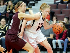 Catherine Traer, seen here during the Capital Hoops Classic game against Ottawa on Feb. 3, led the Ravens in scoring during the regular season with 14.6 points per game.