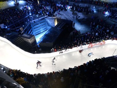 Competitors skate during the Red Bull Crashed Ice World Championship at the Rideau Canal Locks on Saturday, March 4, 2017, in Ottawa.