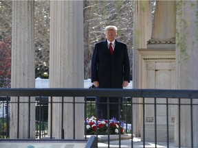 President Donald Trump pauses after laying a wreath at the Hermitage, the home of President Andrew Jackson, to commemorate Jackson's 250th birthday, Wednesday, March 15, 2017, in Nashville, Tenn.