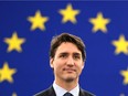 Canadas Prime Minister Justin Trudeau  arrives to deliver a speech during a plenary session a day  following a voting session on the EU-Canada Comprehensive Economic and Trade Agreement (CETA) at the European Parliament in Strasbourg, eastern France, on February 16, 2017.  /