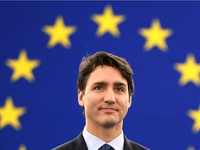 Canada's Prime Minister Justin Trudeau arrives to deliver a speech during a plenary session a day following a voting session on the EU-Canada Comprehensive Economic and Trade Agreement (CETA) at the European Parliament in Strasbourg, eastern France, on Feb. 16, 2017. Other trade options exist for Canada, write our op-ed contributors.