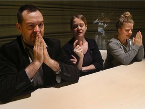 The NAC English Theatre's presentation of Infinity in Ottawa: Paul Braunstein, Amy Rutherford and Vivien Endicott-Douglas performing at the NAC Wednesday. Andrea Tyniec plays the violin in the background.