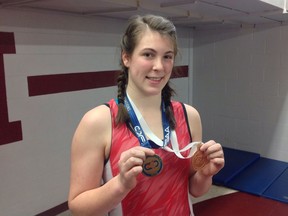 Klara Patel of Merivale High School won the girls' 67.5-kilogram class gold medal at the OFSAA wrestling championships after taking bronze in 2016.