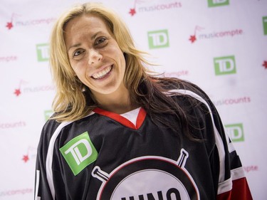 Local singer Amanda Rheaume spoke to media while Canadian music celebrities and some hockey stars came together at TD Place arena Thursday March 30, 2017 for a practice a day before the big Juno Cup hockey game.