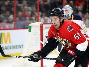 Mark Stone was hurt during the Senators' game against the Coyotes in Glendale, Ariz., on March 9.