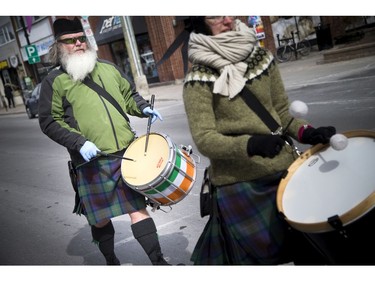 Members of the Ottawa Caledonian Pipes and Drums braved the cold for the 35th Annual St. Patrick's Parade took Saturday March 11, 2017.   Ashley Fraser/Postmedia