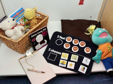 Shubert (right) is the mascot for the conscious discipline program founded by childhood education expert Dr. Becky Bailey. The cuddly puppet is a welcome part of OCSB kindergarten classroom “safe places,” where children are taught to go to regroup whenever they feel their emotions are getting the better of them.