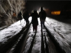 Somalis cross into Canada illegally from the United States by walking down this train track into the town of Emerson, Man.