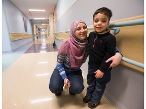 Rehab Alaranout and her son, Baraa, 5, for story about the influx of Syrian children with complex medical needs that CHEO has had to manage over the past year. The hospital has put in place a patient navigator and recruited Arabic translators to help them.  Wayne Cuddington/ Postmedia