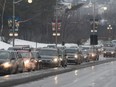 Traffic crossing the Portage Bridge from Gatineau into Ottawa. March 21,2017.