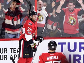 Viktor Stalberg celebrates his first goal as an Ottawa Senator as fans go wild during the first period in a game against the Columbus Blue Jackets at the Canadian Tire Centre on Saturday, March 4, 2017.