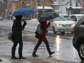 Icy rain falls on Kent Street Tuesday morning, March 7.