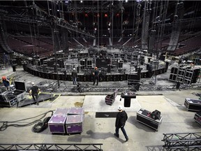 Workers prepare for the 2017 Juno Awards at the Canadian Tire Centre in Ottawa on Tuesday, March 28, 2017.