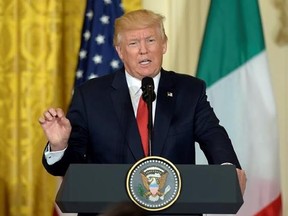 President Donald Trump speaks during a news conference with Italian Prime Minister Paolo Gentiloni in the East Room of the White House in Washington, Thursday, April 20, 2017. (AP Photo/Susan Walsh)