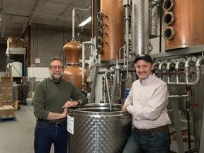 Partners Barry Bernstein, right, and Barry Stein of Still Waters Distillery, pose for a photo in Toronto, Wednesday, April 26, 2017. Canadian microdistillers are making a name for themselves with quality spirits that are winning awards along with kudos from thirsty customers. THE CANADIAN PRESS/Galit Rodan