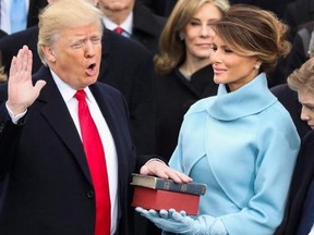 Donald Trump is sworn in as the 45th president of the United States as Melania Trump looks on during the 58th Presidential Inauguration at the U.S. Capitol in Washington on Jan. 20, 2017. In his first 100 days in office, President Donald Trump has produced hundreds of tweets, fired scores of rockets at Syria, signed dozens of executive orders, made one big move on the Supreme Court and signed no major legislation. He&#039;s grumbled about the pointlessness of judging presidents by a 100-day standard: