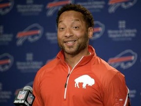 FILE - In this Monday, March 9, 2015, file photo, Buffalo Bills general manager Doug Whaley reacts to a question about the future of the team during a news conference at the Ralph Wilson Media Center in Orchard Park, N.Y. The Buffalo Bills fired Whaley in a move that came a day after the NFL draft, and further solidifies rookie head coach Sean McDermott&#039;s control over the team. Team owner Terry Pegula announced the move Sunday, April 30, 2017, saying he reached the decision after a lengthy revie
