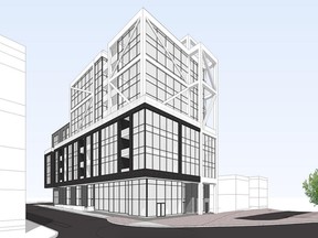 A nine-storey mixed-use building designed by Chmiel Architects is proposed for 979 Wellington St. West.