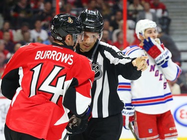 Alex Burrows of the Ottawa Senators agitates against the New York Rangers.