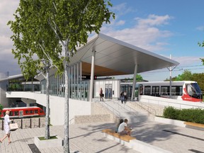 An April 2017 rendering of Bayview station, which will be a stop for both the Trillium Line and the Confederation Line LRT.