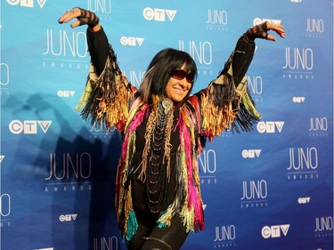 Buffy Sainte-Marie poses as musical talent take to the red carpet at the Juno Awards held on Sunday at the Canadian Tire Centre.