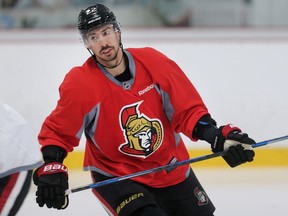 Chris Kelly as the Ottawa Senators practice at the Bell Sensplex before the playoffs begin on Wednesday evening.