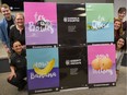 (Clockwise from lower left) Sandrine Poulin, Joëlle Trahan, Pierre-Olivier Bouchard, Isabelle Plante, Myriam Houde and Andrée-Anne Tremblay pose with some of the images that will be used as the City of Gatineau Police Service (SPVG) and its partners launch a new prevention program for youth aged 12 to 17 on sexting and self-sexual exploitation of young people.