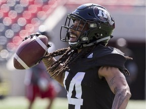 Defensive back Sherrod Baltimore has a smile on his face as he participates Ottawa Redblacks mini-camp on Friday, April 28,2017.