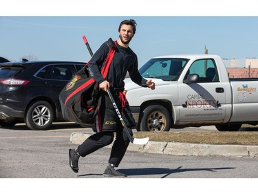 Derick Brassard runs into the arena as the Ottawa Senators practice at the Bell Sensplex in advance of their next NHL playoff game against the Boston Bruins on Saturday. The Bruins are up 1-0 in a best of seven series.