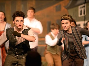 Durdles played by Lucas Granzotto-Martin (L) and Deputy played by Maggie German (R) during Earl of March Secondary School's production of The Mystery of Edwin Drood, held on April 9, 2017 at Earl of March Secondary School.