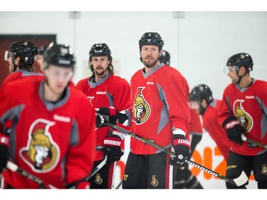 Erik Karlsson and Marc Methot are both nursing injuries as the Ottawa Senators practice at the Bell Sensplex in advance of their next NHL playoff game against the Boston Bruins on Saturday. The Bruins are up 1-0 in a best of seven series.