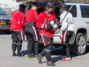 Erik Karlsson heads into the arena as the Ottawa Senators practice at the Bell Sensplex in advance of their next NHL playoff game against the Boston Bruins on Saturday. The Bruins are up 1-0 in a best of seven series.