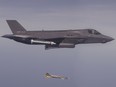 A F-35 drops a Paveway IV bomb during a test of the UK weapon. U.S. DoD photo.