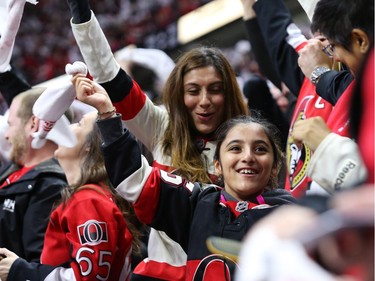 Fans celebrate the goal of Mark Stone.