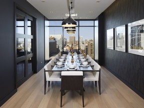 The party room is equipped with a catering kitchen and bar, a private dining area and a swanky lounge-inspired design.