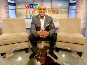 Former Ottawa Redblacks QB Henry Burris flashes that famous smile in his new workplace, the set of CTV Morning Live in Ottawa.  Tony Caldwell/Postmedia