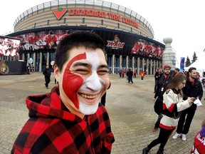 Julian Scheiner has his face painted in the Red Zone in front of the Canadian Tire Centre as the Ottawa Senators meet the Boston Bruins at the Canadian Tire Centre in game one of their matchup in the NHL Eastern Conference playoffs on Wednesday evening.   Wayne Cuddington/Postmedia