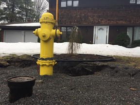 Kanata resident Betty Duclos says she received no warning that a city crew would be relocating a fire hydrant to a city right-of-way in the middle of her front yard. Pictures by Jon Willing.