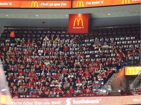 Many empty seats can be seen at the Canadian Tire Centre during the Senators' first game of the second round against the Rangers.