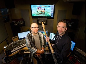 Matt Ouimet (L) and David Burns are nominated for a Daytime Emmy for their music on a Nickelodeon kids show called Pig, Goat, Banana Cricket.